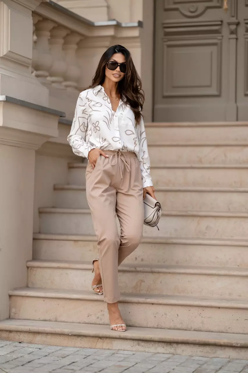Beige Line Art Shirt - ladies casual dress tops