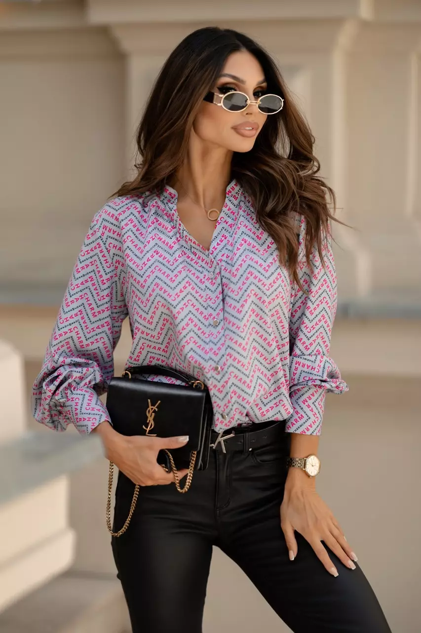Chevron Print Shirt for autmn -Women autumn casual dresses