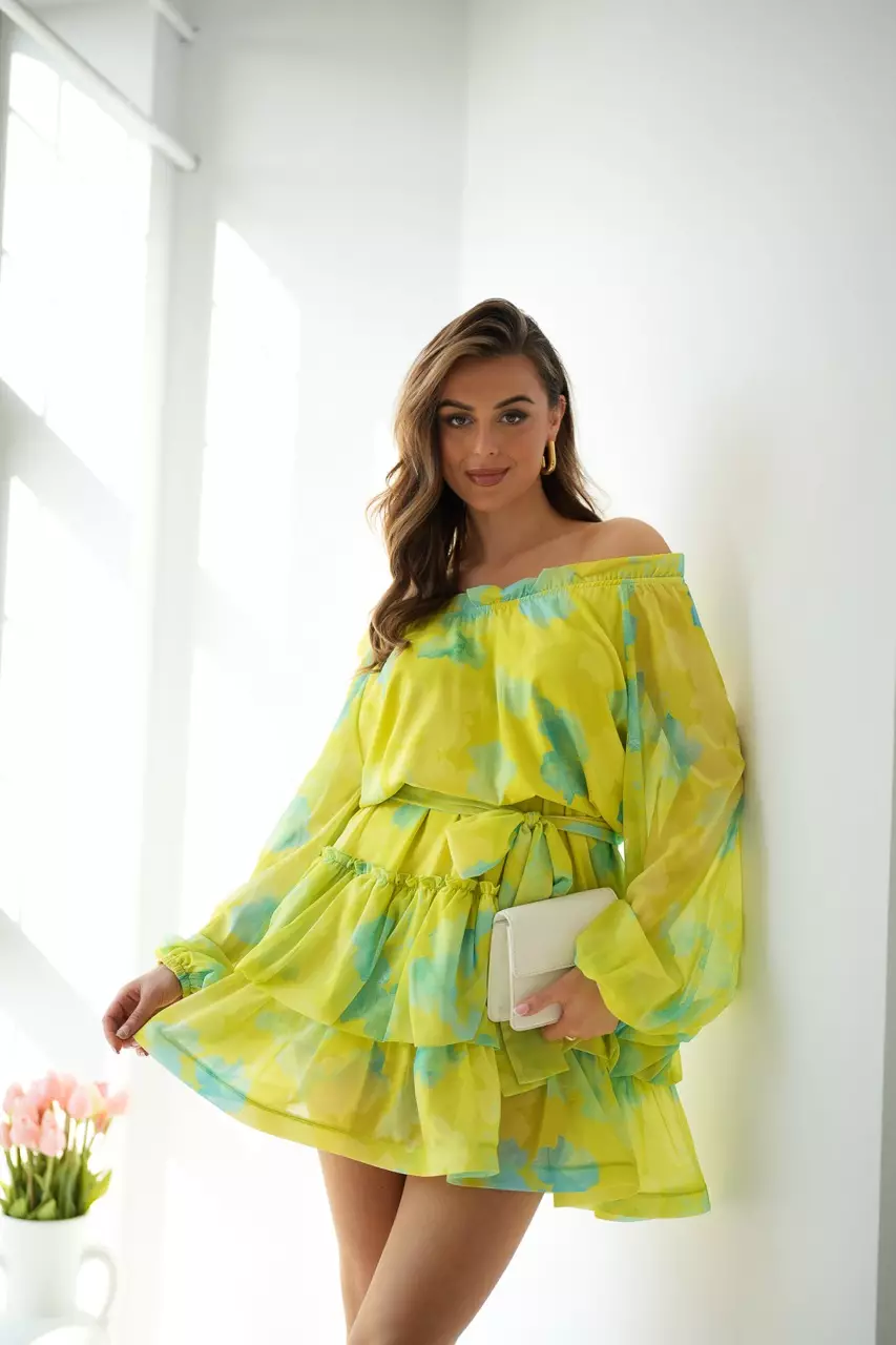 lemon yellow mini dress full sleeve