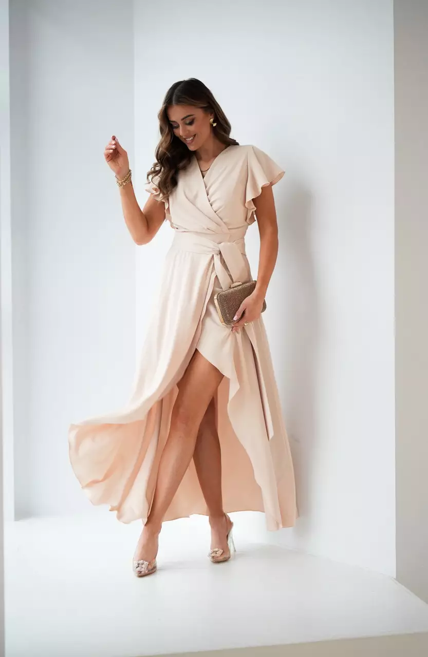 cream lightweight aymmetrical dress for women