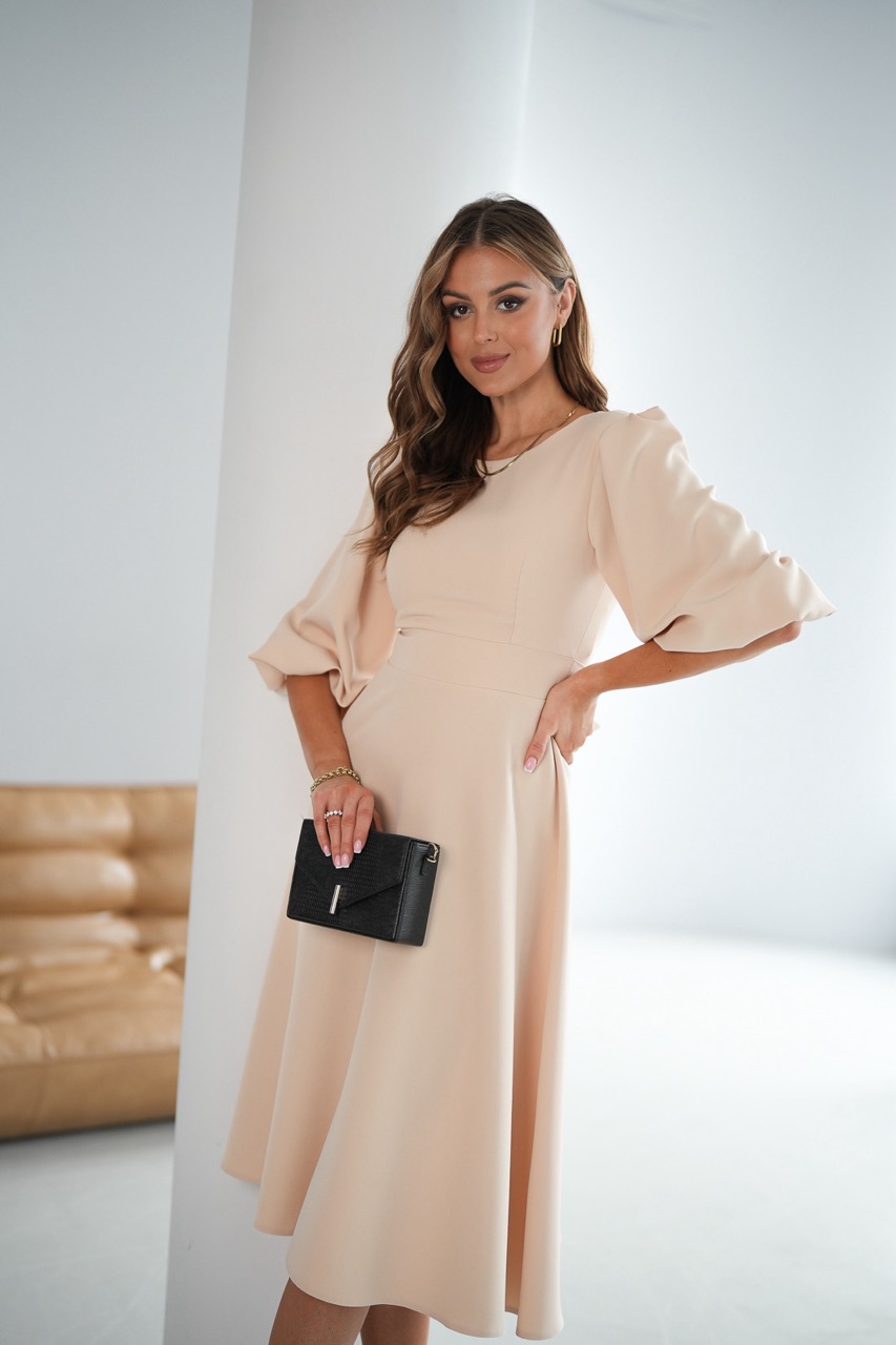 Light Beige Midi Dress - midi casual dresses uk